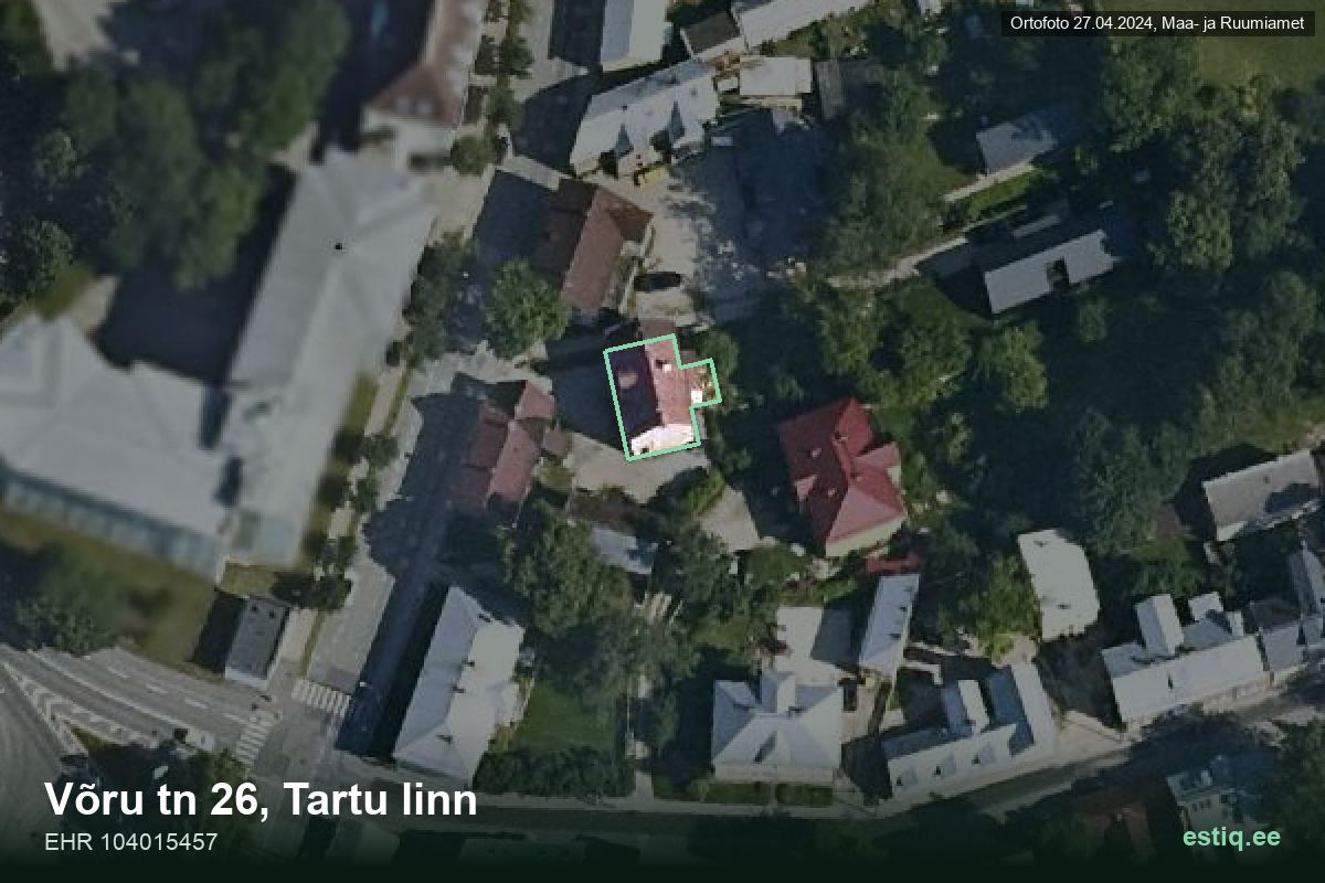 Võru tänav 26, Tartu – hoone aerofoto, kontuur ehitisregistri (EHR) andmetest