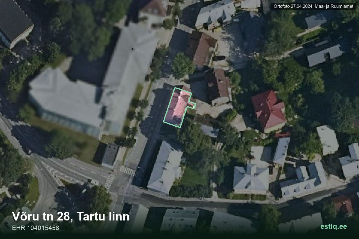 Võru tänav 28, Tartu – hoone aerofoto, kontuur ehitisregistri (EHR) andmetest