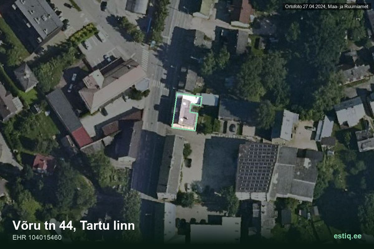 Võru tänav 44, Tartu – hoone aerofoto, kontuur ehitisregistri (EHR) andmetest