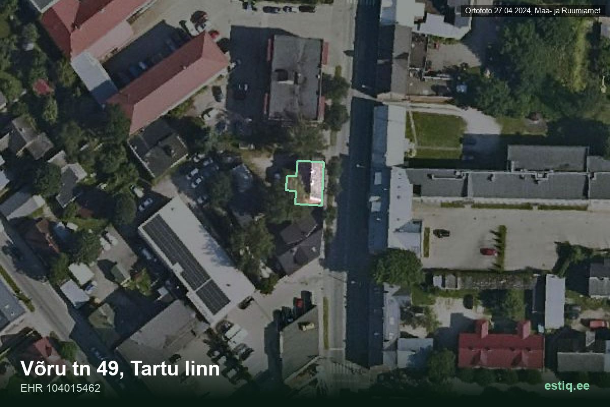 Võru tänav 49, Tartu – hoone aerofoto, kontuur ehitisregistri (EHR) andmetest