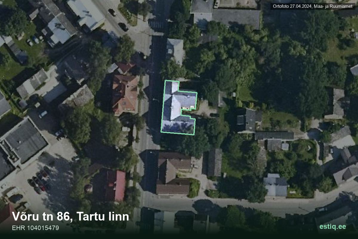 Võru tänav 86, Tartu – hoone aerofoto, kontuur ehitisregistri (EHR) andmetest