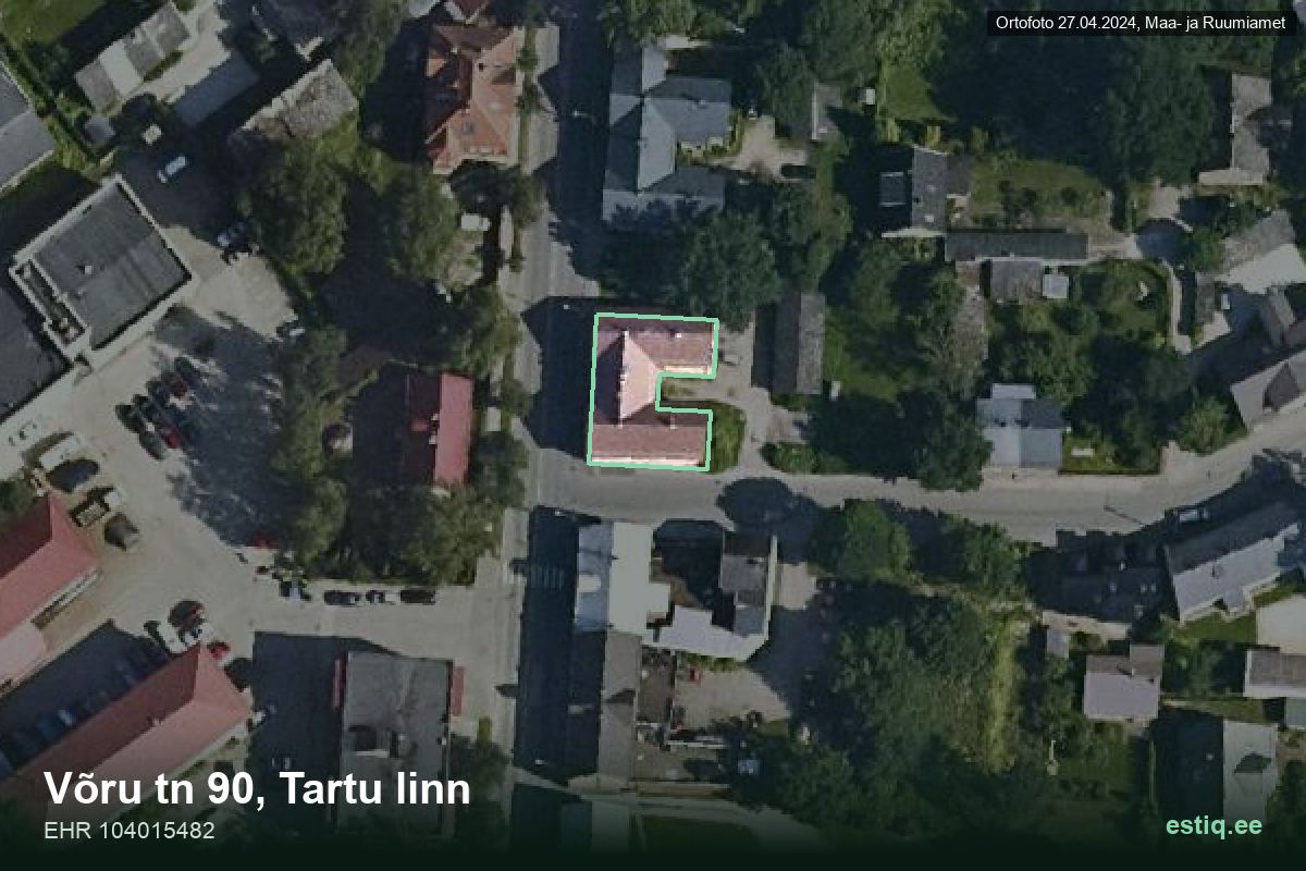 Võru tänav 90, Tartu – hoone aerofoto, kontuur ehitisregistri (EHR) andmetest