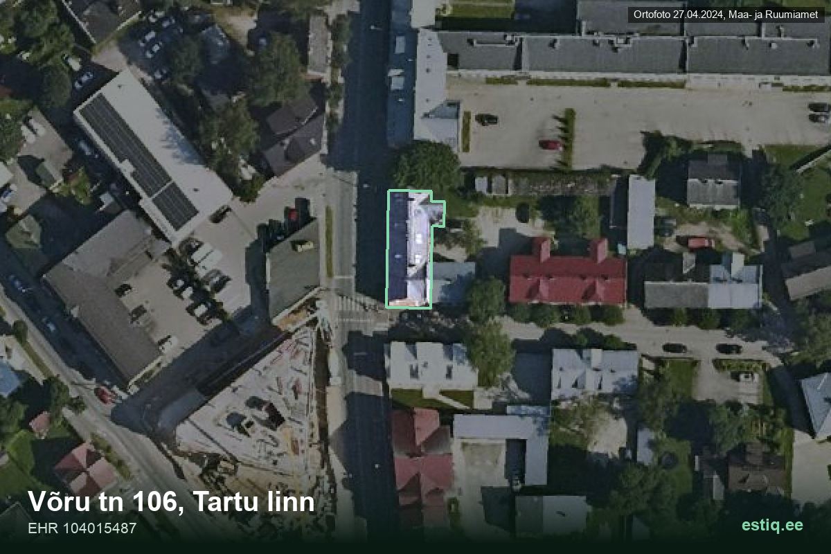 Võru tänav 106, Tartu – ilmakuva rakennuksesta, ääriviiva rakennusrekisteristä (EHR)
