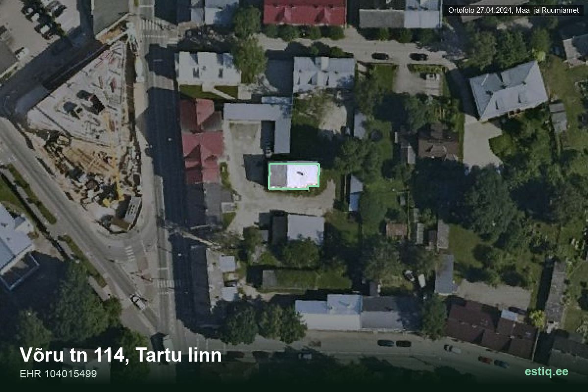 Võru tänav 114, Tartu – hoone aerofoto, kontuur ehitisregistri (EHR) andmetest