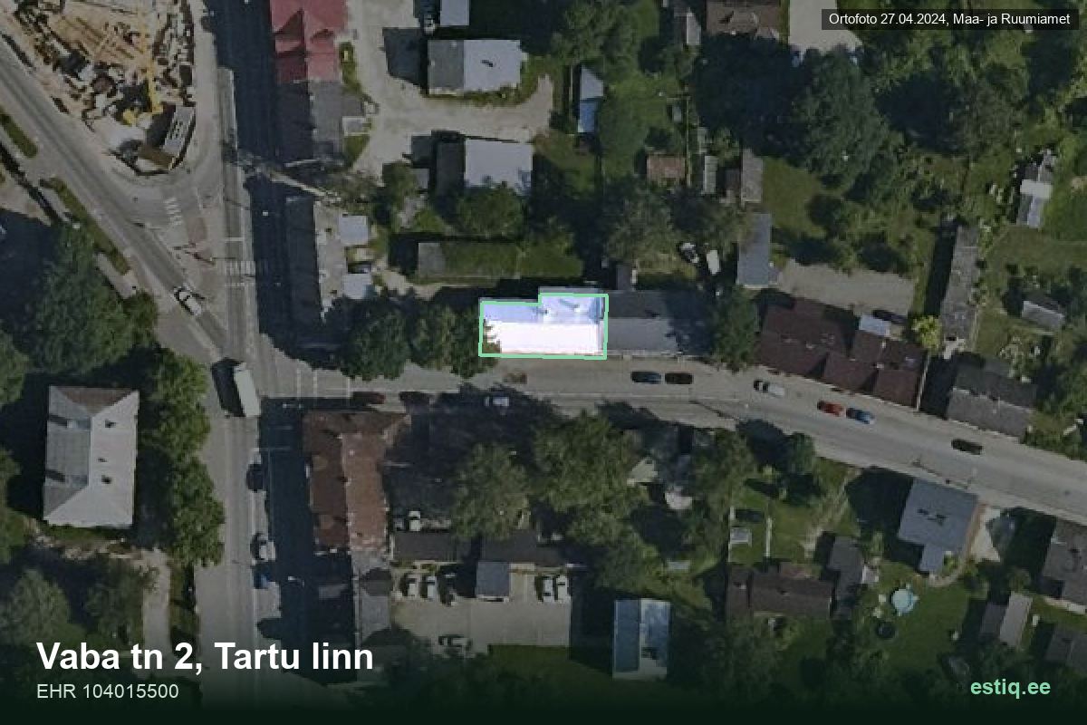 Vaba tänav 2, Tartu – hoone aerofoto, kontuur ehitisregistri (EHR) andmetest