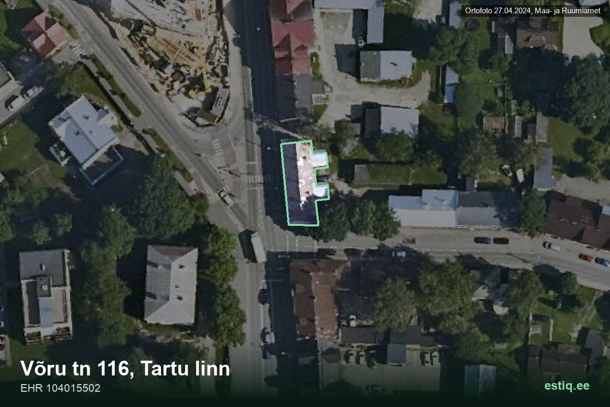 Võru tänav 116, Tartu – hoone aerofoto, kontuur ehitisregistri (EHR) andmetest