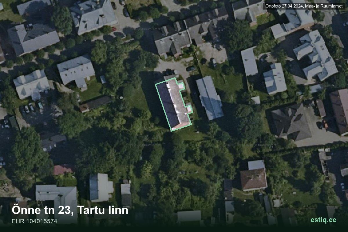 Õnne tänav 23, Tartu – hoone aerofoto, kontuur ehitisregistri (EHR) andmetest