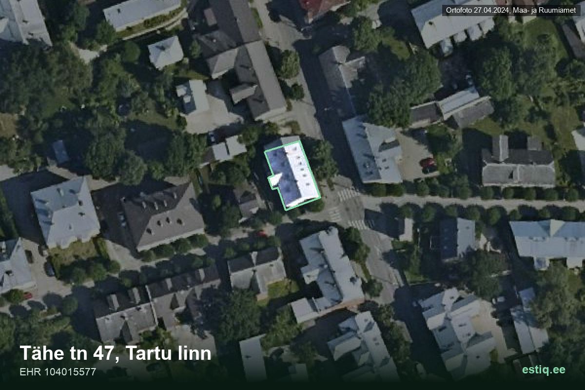 Tähe tänav 47, Tartu – hoone aerofoto, kontuur ehitisregistri (EHR) andmetest