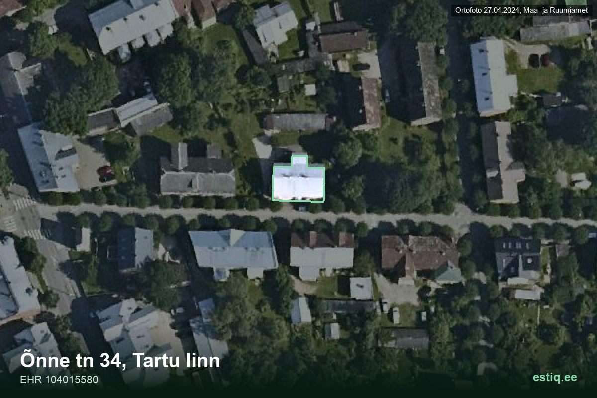 Õnne tänav 34, Tartu – hoone aerofoto, kontuur ehitisregistri (EHR) andmetest