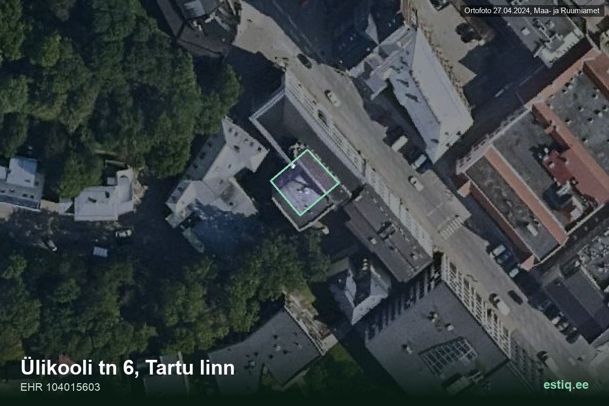 Ülikooli tänav 6, Tartu – hoone aerofoto, kontuur ehitisregistri (EHR) andmetest