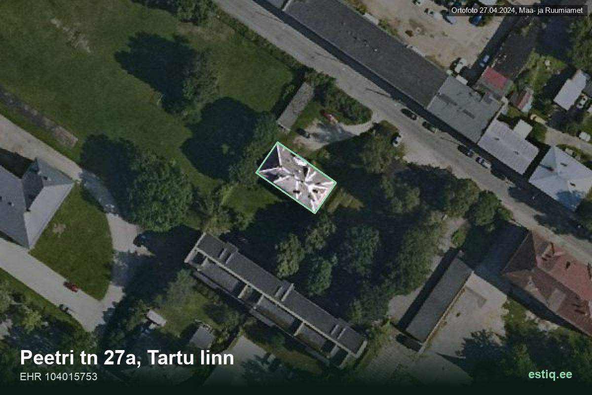 Peetri tänav 27a, Tartu – ilmakuva rakennuksesta, ääriviiva rakennusrekisteristä (EHR)