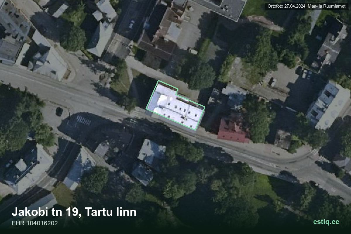 Jakobi tänav 19, Tartu – hoone aerofoto, kontuur ehitisregistri (EHR) andmetest