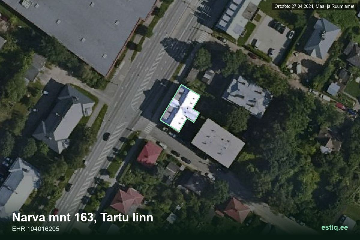 Narva mnt 163, Tartu – hoone aerofoto, kontuur ehitisregistri (EHR) andmetest