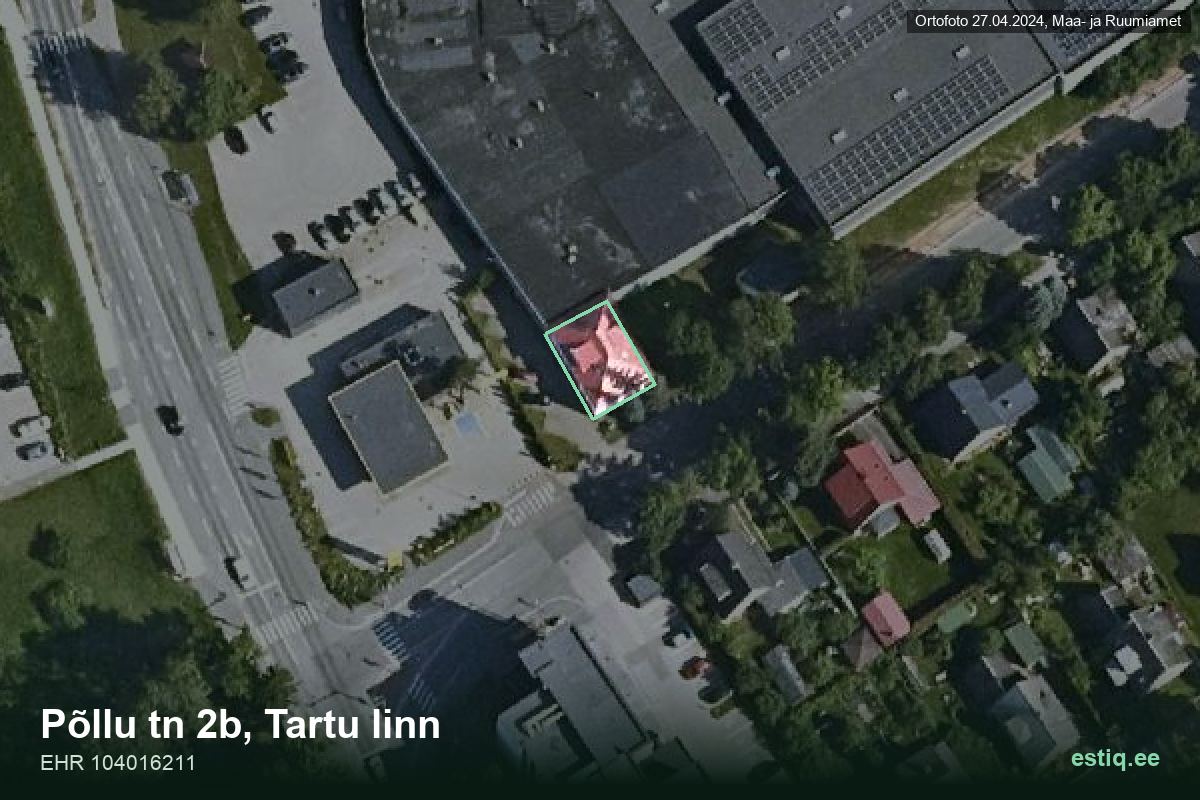 Põllu tänav 2b, Tartu – hoone aerofoto, kontuur ehitisregistri (EHR) andmetest