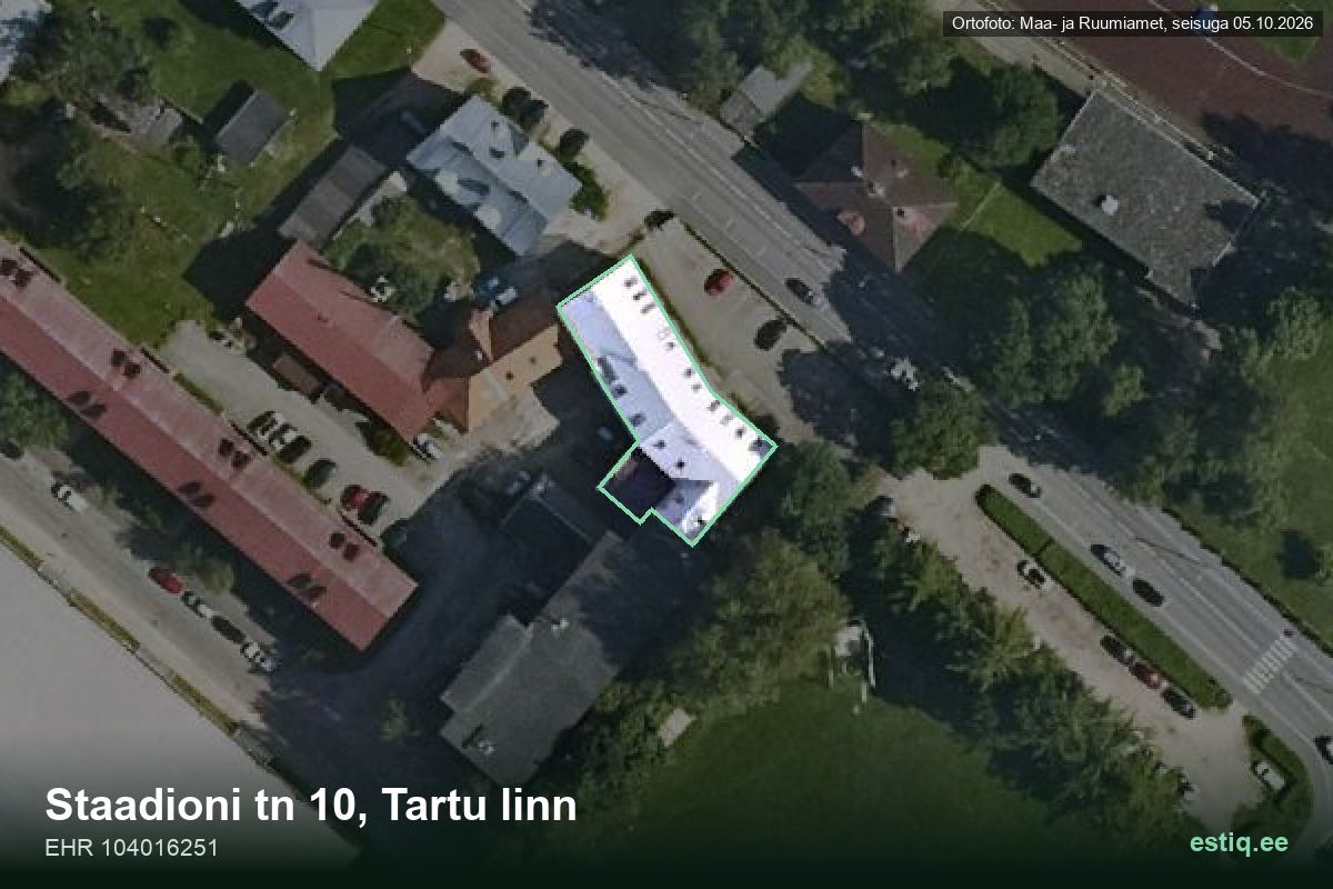 Staadioni tänav 10, Tartu – hoone aerofoto, kontuur ehitisregistri (EHR) andmetest