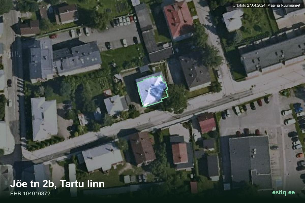 Jõe tänav 2b, Tartu – hoone aerofoto, kontuur ehitisregistri (EHR) andmetest