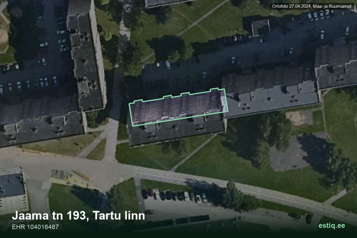 Jaama tänav 193, Tartu – hoone aerofoto, kontuur ehitisregistri (EHR) andmetest