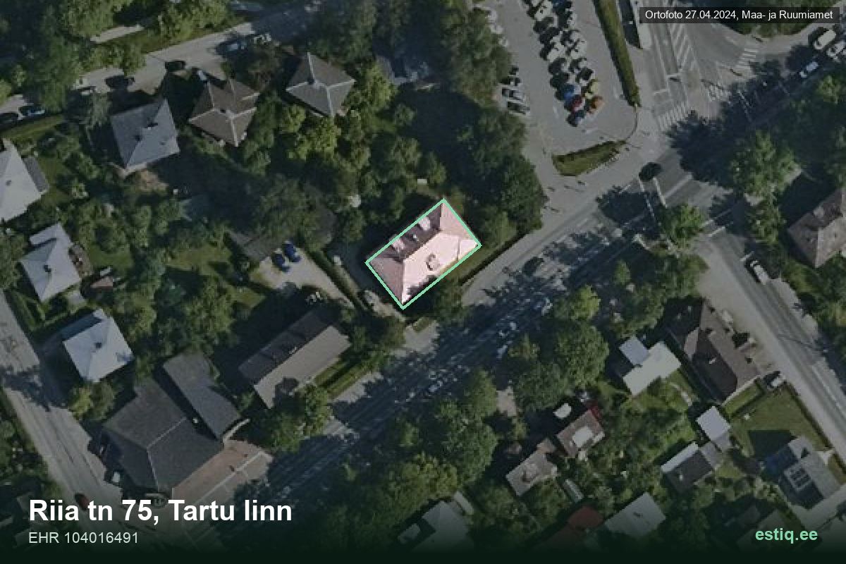 Riia tänav 75, Tartu – hoone aerofoto, kontuur ehitisregistri (EHR) andmetest