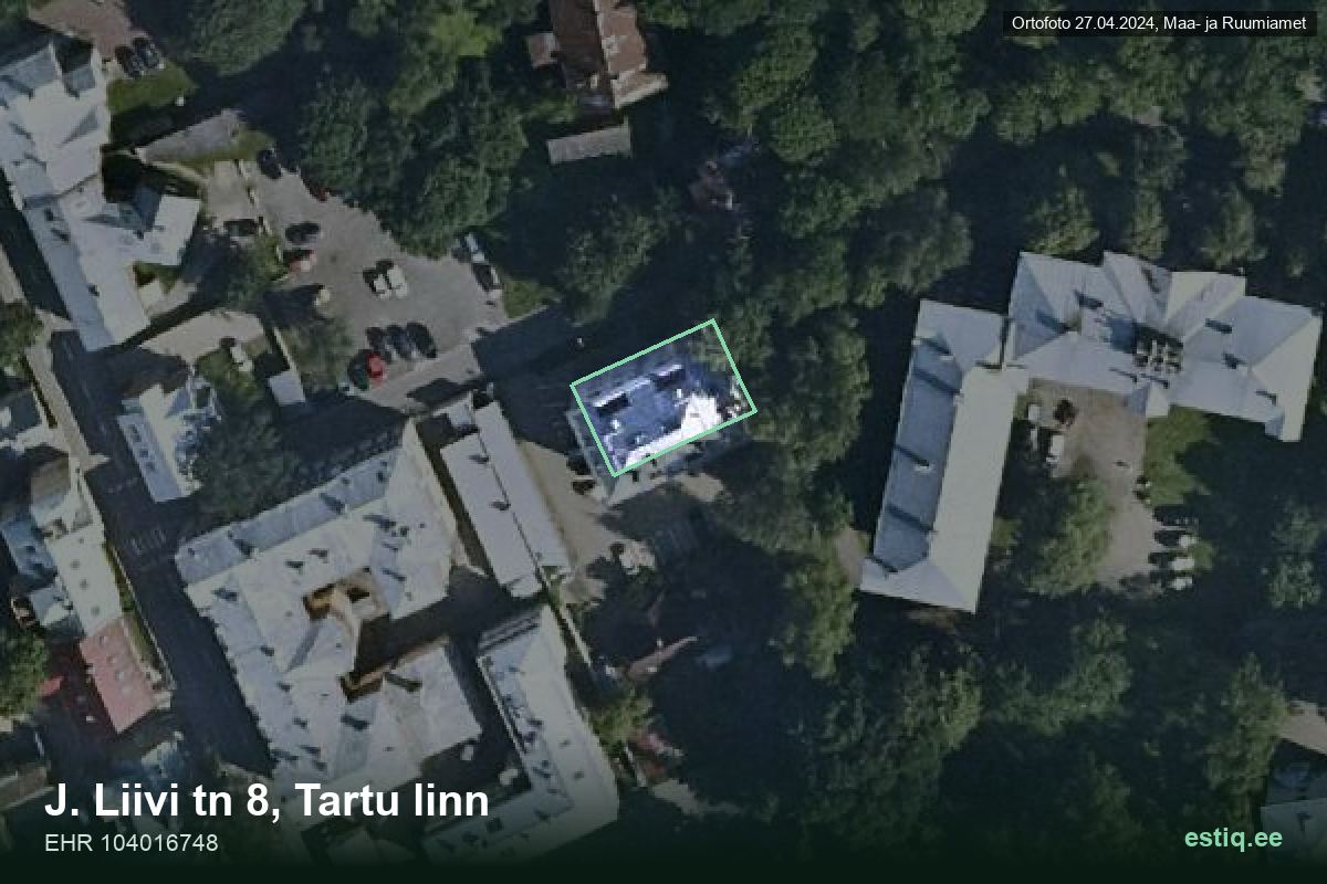 J. Liivi tänav 8, Tartu – аэрофото дома, контур по данным регистра строений (EHR)