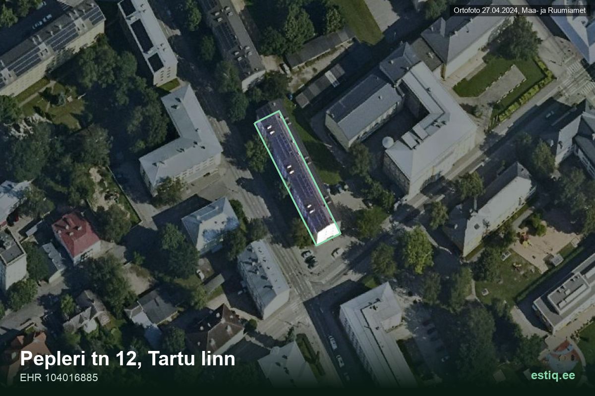 Pepleri tänav 12, Tartu – hoone aerofoto, kontuur ehitisregistri (EHR) andmetest