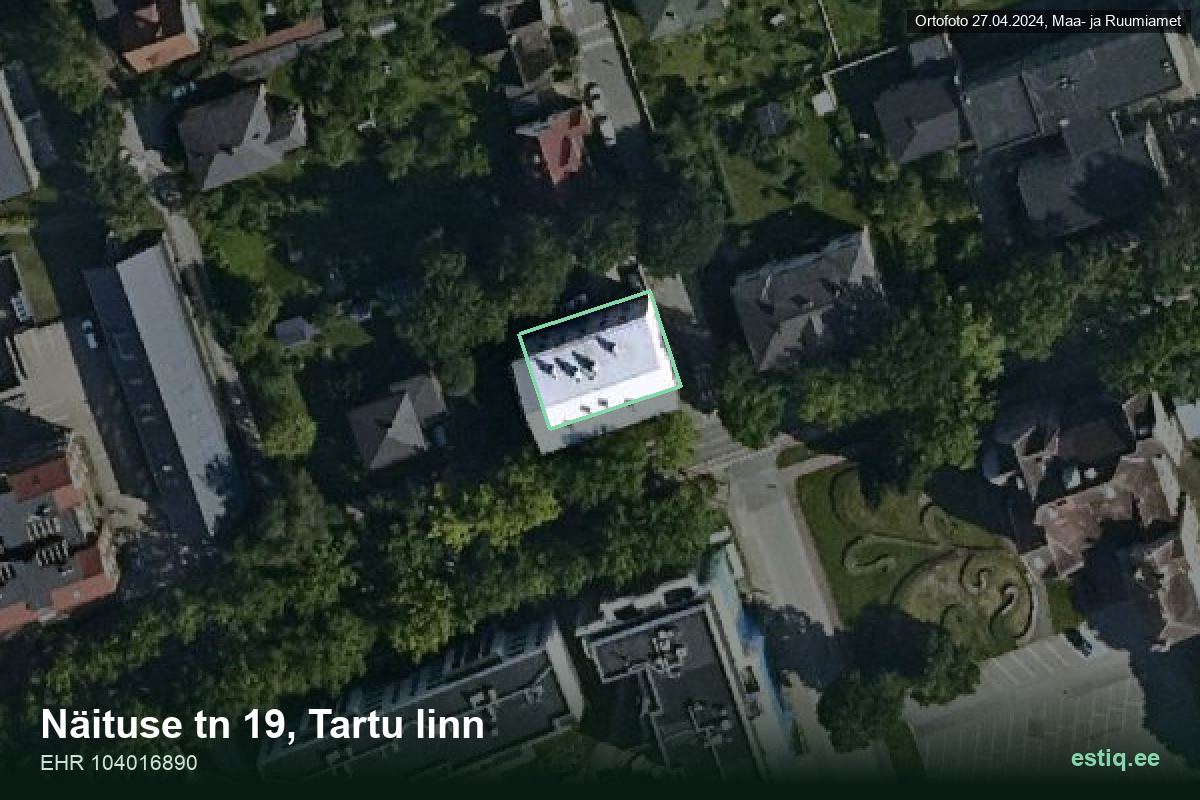 Näituse tänav 19, Tartu – hoone aerofoto, kontuur ehitisregistri (EHR) andmetest