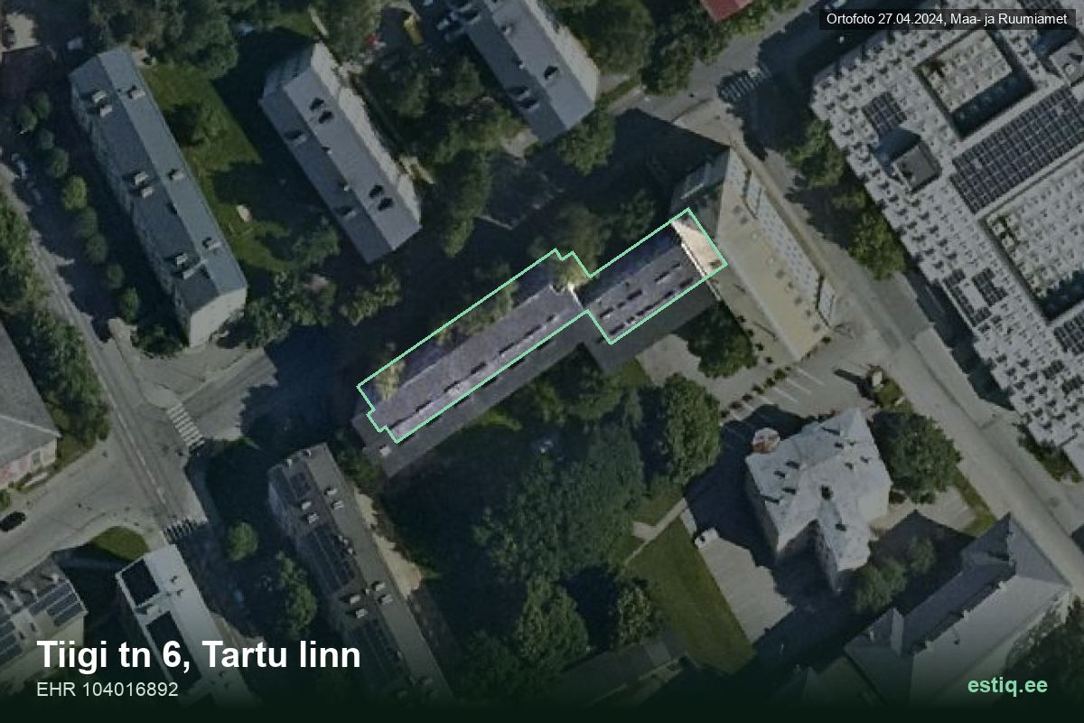 Tiigi tänav 6, Tartu – aerial photo of the building, outline from the Building Register (EHR)