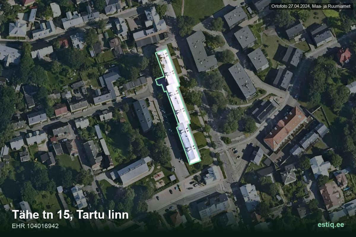 Tähe tänav 15, Tartu – hoone aerofoto, kontuur ehitisregistri (EHR) andmetest