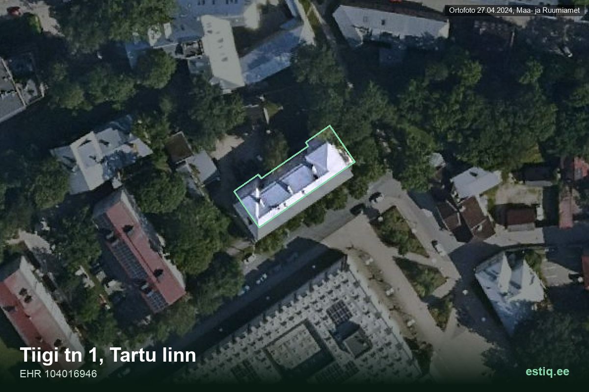 Tiigi tänav 1, Tartu – hoone aerofoto, kontuur ehitisregistri (EHR) andmetest