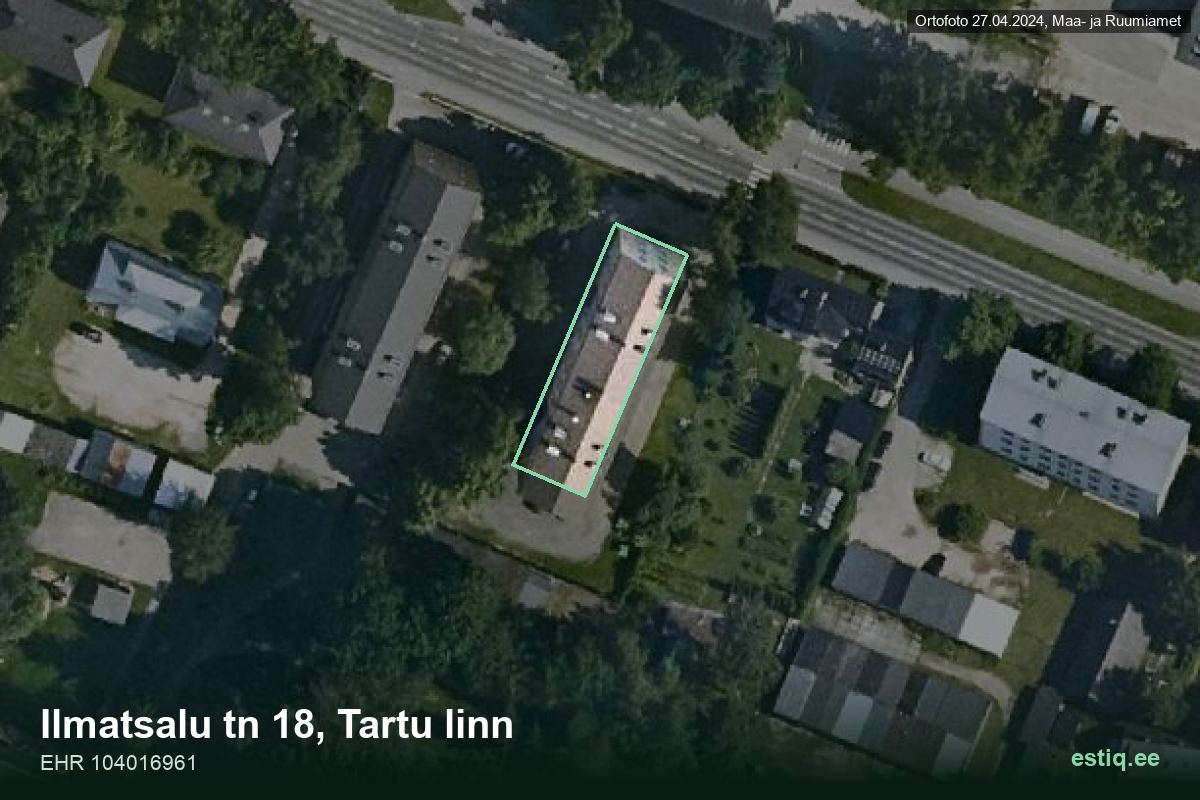 Ilmatsalu tänav 18, Tartu – hoone aerofoto, kontuur ehitisregistri (EHR) andmetest