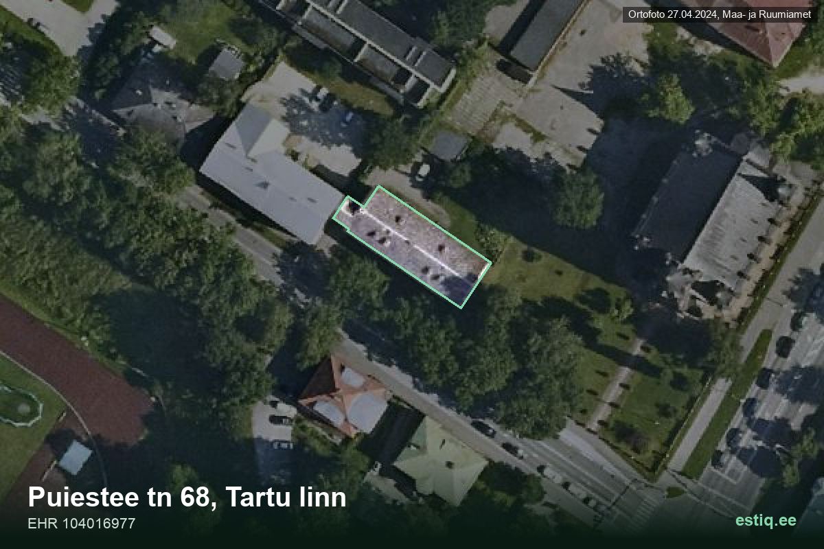 Puiestee tänav 68, Tartu – ilmakuva rakennuksesta, ääriviiva rakennusrekisteristä (EHR)