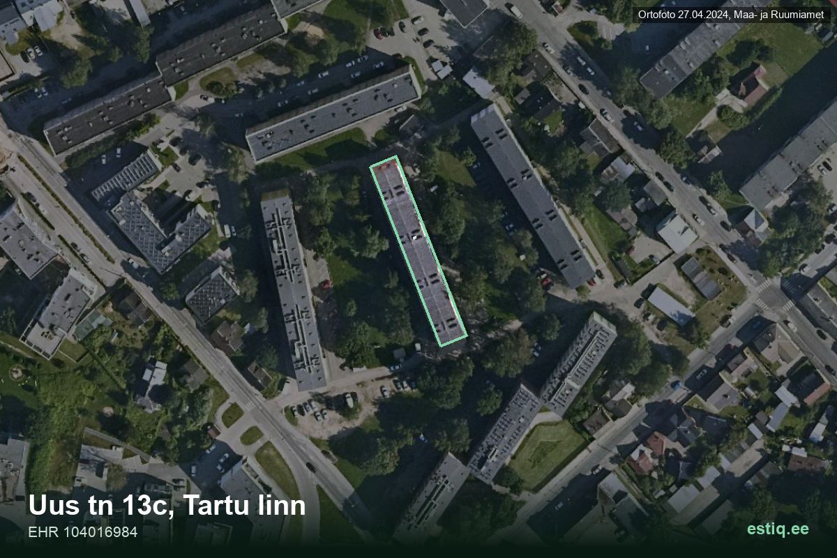 Uus tänav 13c, Tartu – aerial photo of the building, outline from the Building Register (EHR)