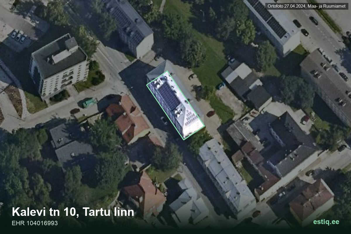 Kalevi tänav 10, Tartu – hoone aerofoto, kontuur ehitisregistri (EHR) andmetest