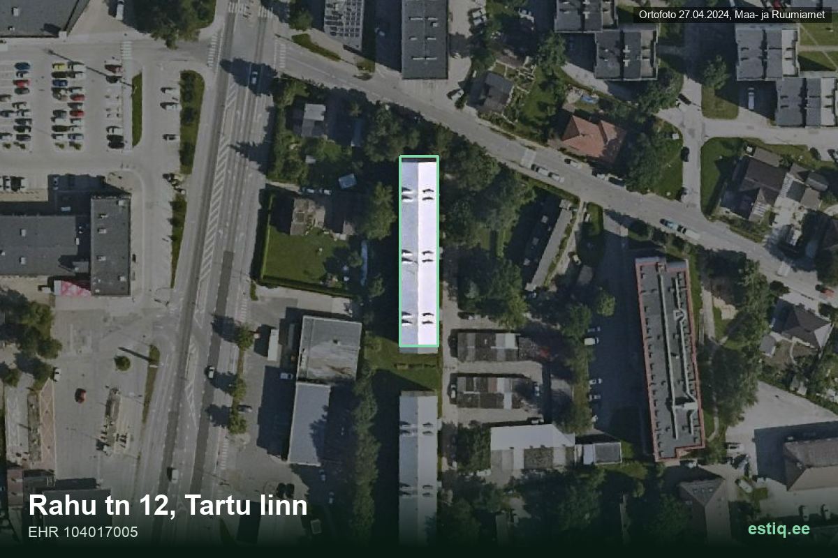 Rahu tänav 12, Tartu – ilmakuva rakennuksesta, ääriviiva rakennusrekisteristä (EHR)