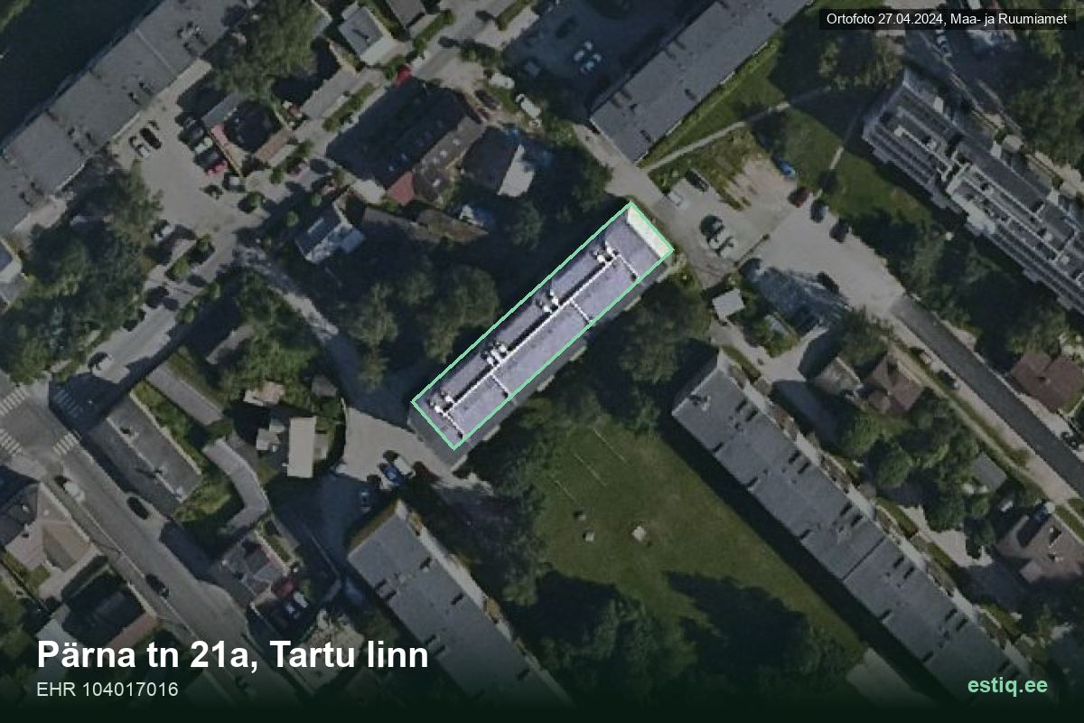 Pärna tänav 21a, Tartu – hoone aerofoto, kontuur ehitisregistri (EHR) andmetest