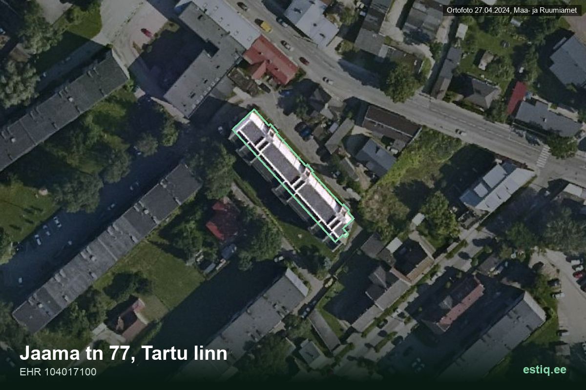 Jaama tänav 77, Tartu – hoone aerofoto, kontuur ehitisregistri (EHR) andmetest