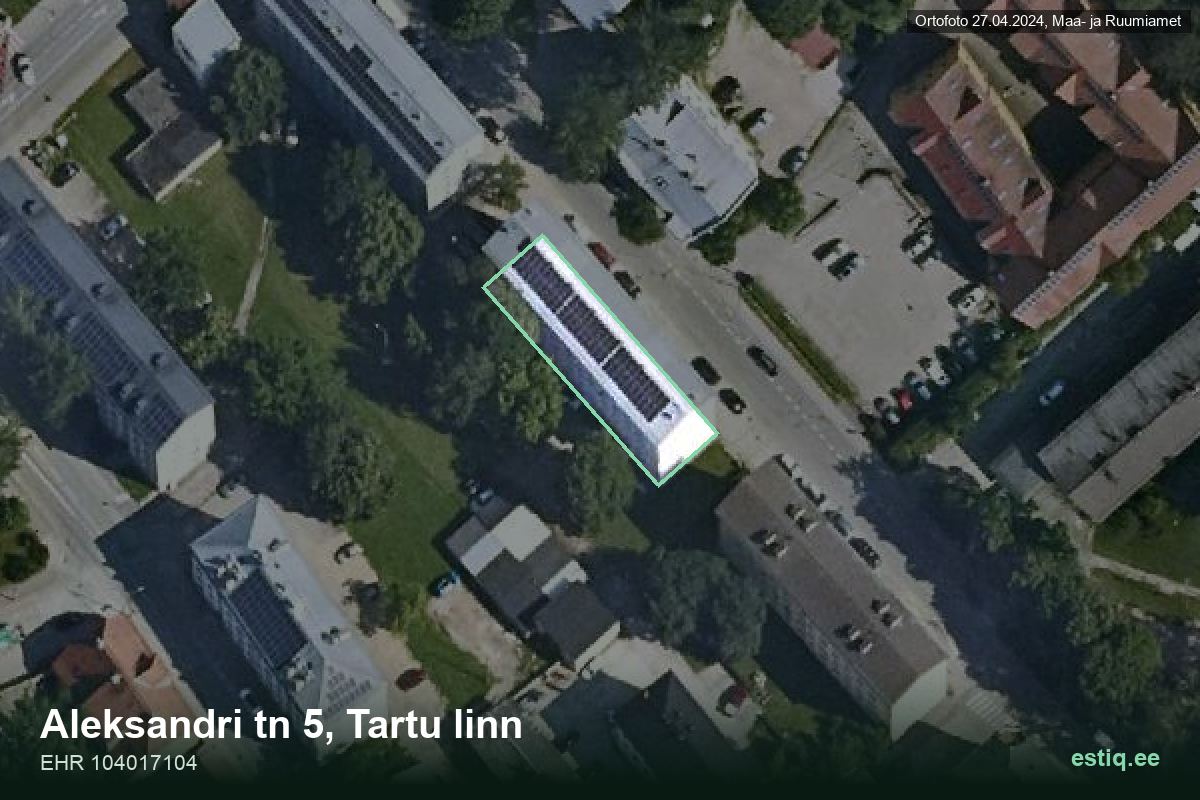Aleksandri tänav 5, Tartu – aerial photo of the building, outline from the Building Register (EHR)