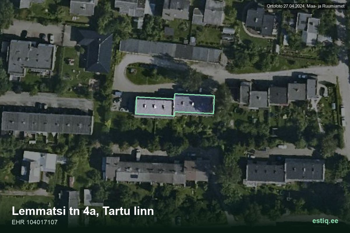 Lemmatsi tänav 4a, Tartu – hoone aerofoto, kontuur ehitisregistri (EHR) andmetest