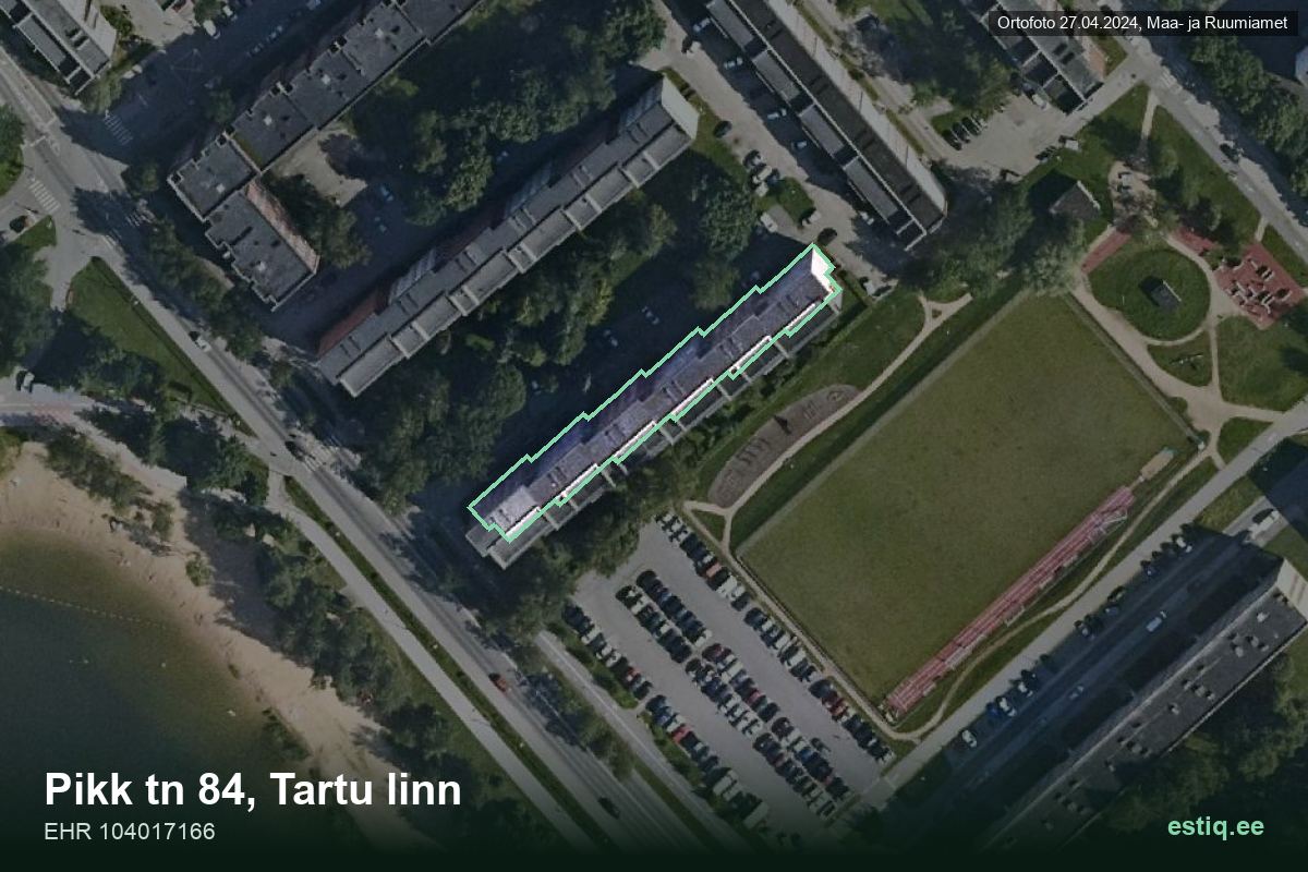 Pikk tänav 84, Tartu – ilmakuva rakennuksesta, ääriviiva rakennusrekisteristä (EHR)