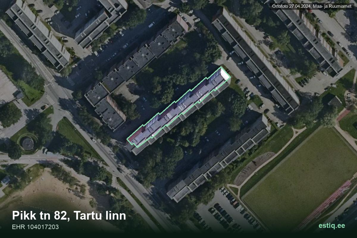 Pikk tänav 82, Tartu – hoone aerofoto, kontuur ehitisregistri (EHR) andmetest