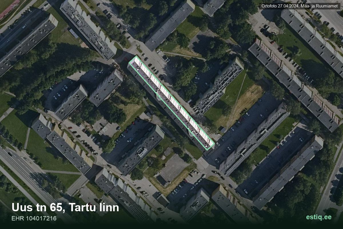 Uus tänav 65, Tartu – aerial photo of the building, outline from the Building Register (EHR)
