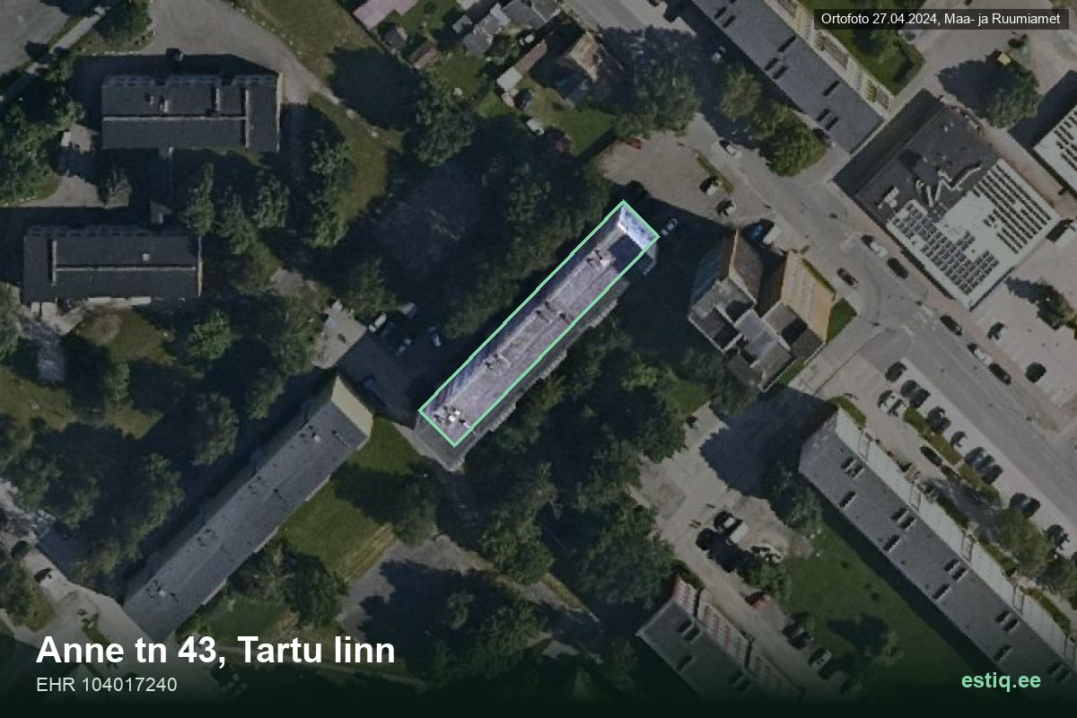 Anne tänav 43, Tartu – hoone aerofoto, kontuur ehitisregistri (EHR) andmetest