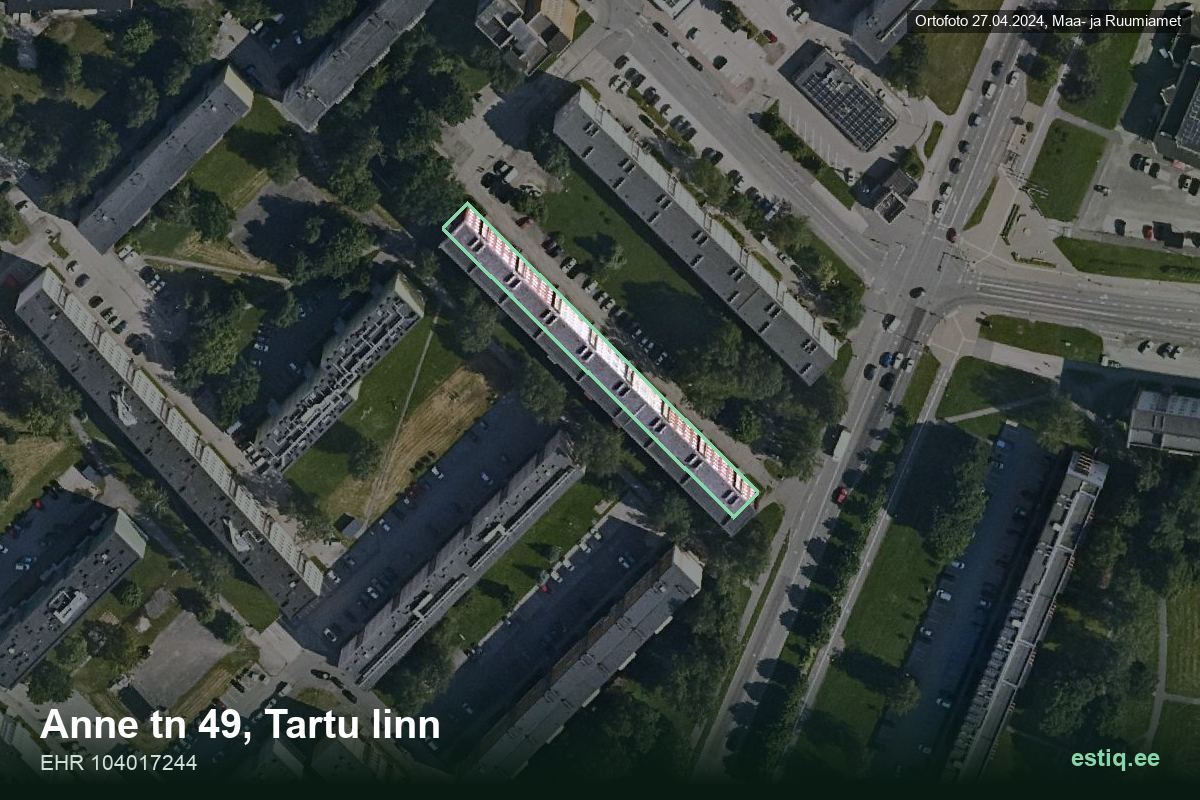 Anne tänav 49, Tartu – hoone aerofoto, kontuur ehitisregistri (EHR) andmetest