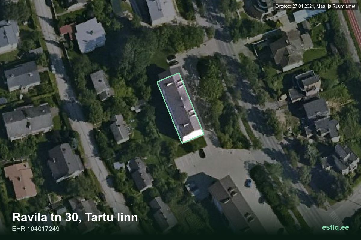 Ravila tänav 30, Tartu – hoone aerofoto, kontuur ehitisregistri (EHR) andmetest