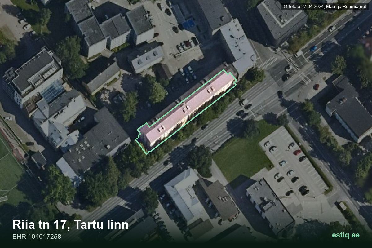 Riia tänav 17, Tartu – hoone aerofoto, kontuur ehitisregistri (EHR) andmetest