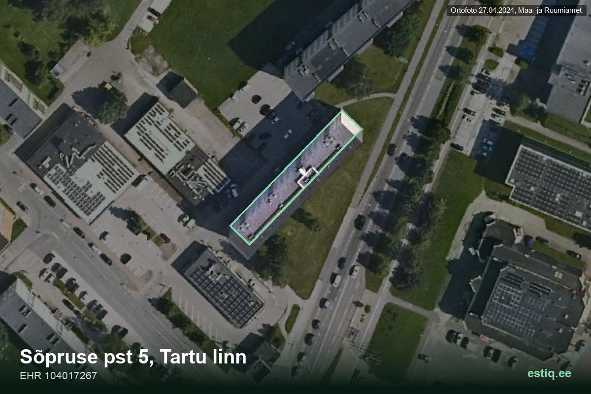 Sõpruse pst 5, Tartu – hoone aerofoto, kontuur ehitisregistri (EHR) andmetest