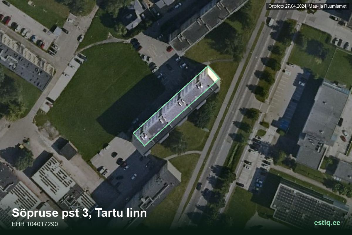 Sõpruse pst 3, Tartu – hoone aerofoto, kontuur ehitisregistri (EHR) andmetest
