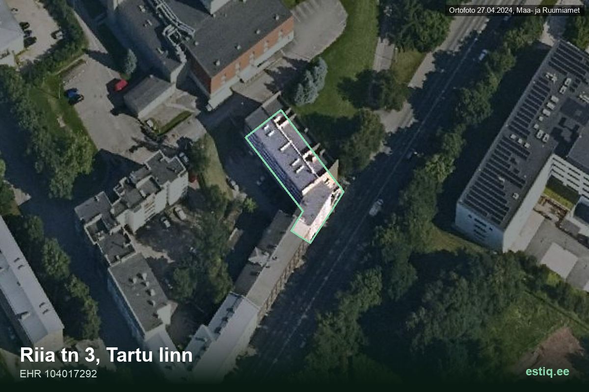 Riia tänav 3, Tartu – hoone aerofoto, kontuur ehitisregistri (EHR) andmetest