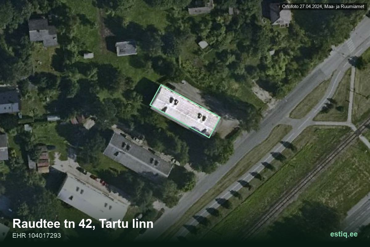 Raudtee tänav 42, Tartu – hoone aerofoto, kontuur ehitisregistri (EHR) andmetest