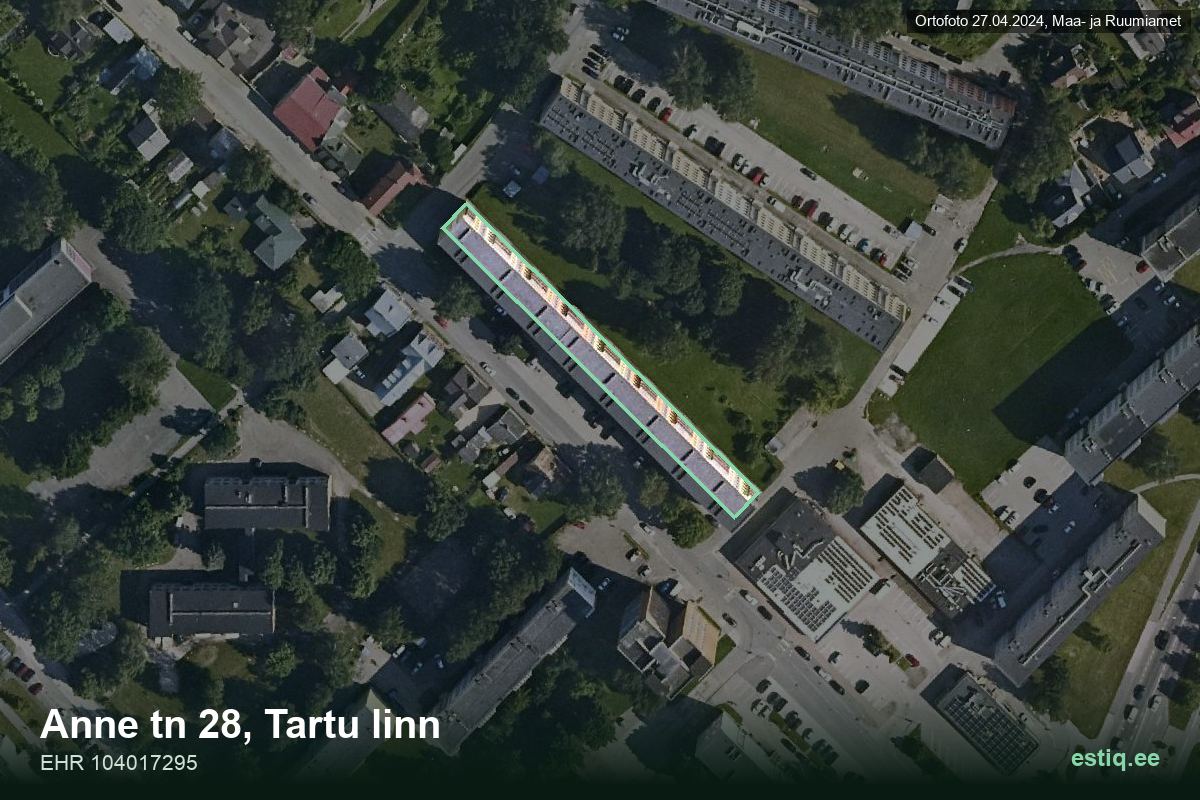 Anne tänav 28, Tartu – hoone aerofoto, kontuur ehitisregistri (EHR) andmetest