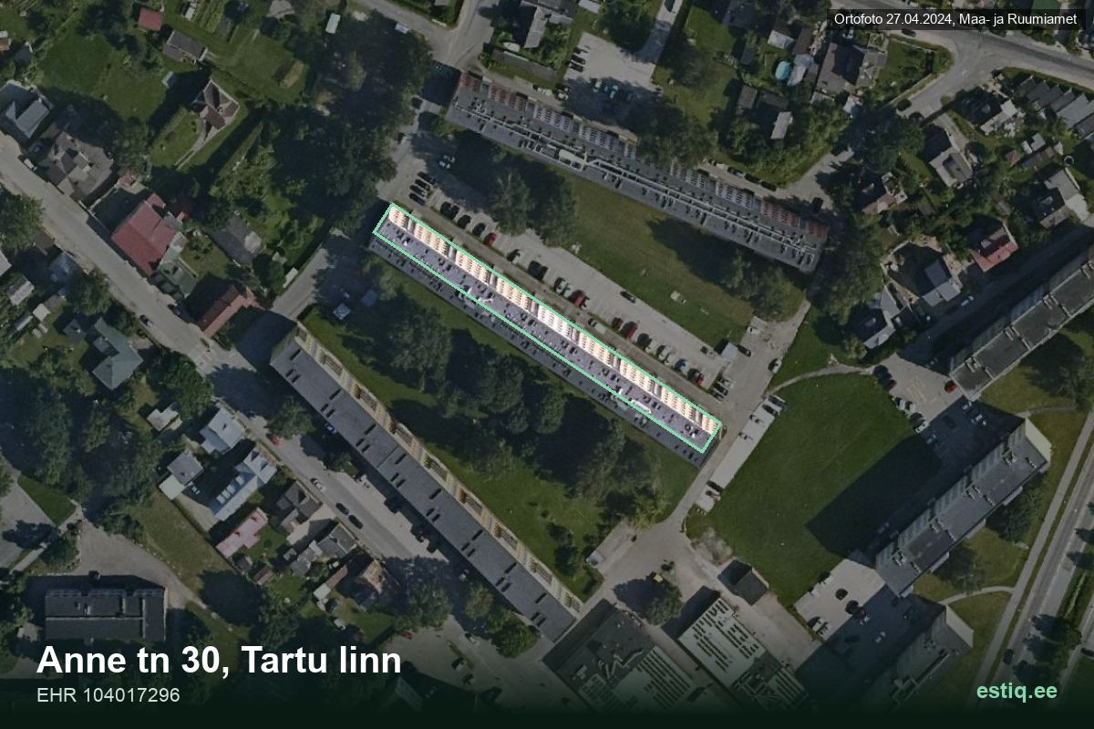 Anne tänav 30, Tartu – hoone aerofoto, kontuur ehitisregistri (EHR) andmetest